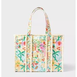Roller Rabbit x Target  Vacation Beach Fringe Canvas Tote Bag Yellow/ Green NWT